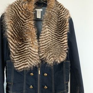CACHE Jean jacket w/detachable fur